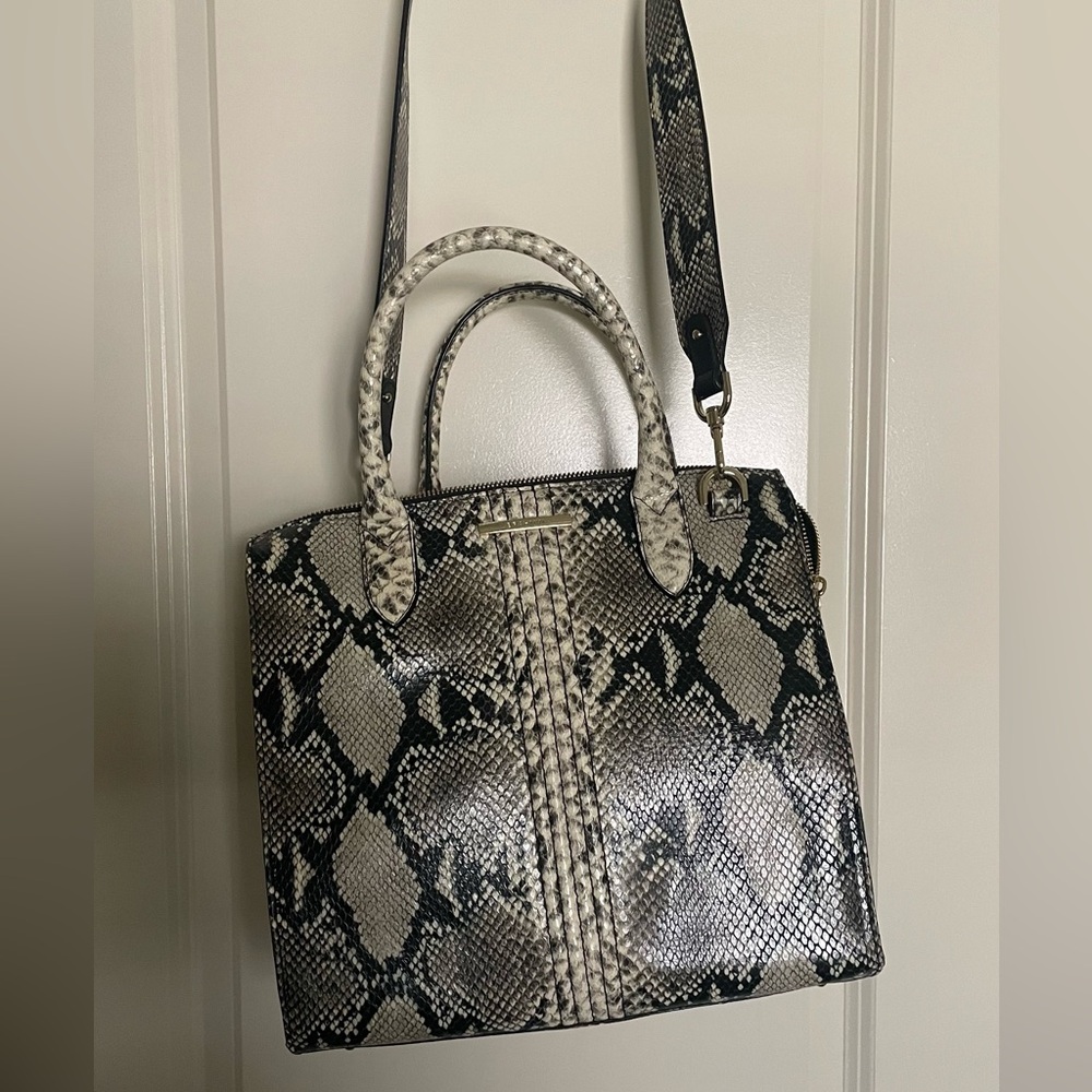 Brahmin Black & Cream Snake-Print Satchel
